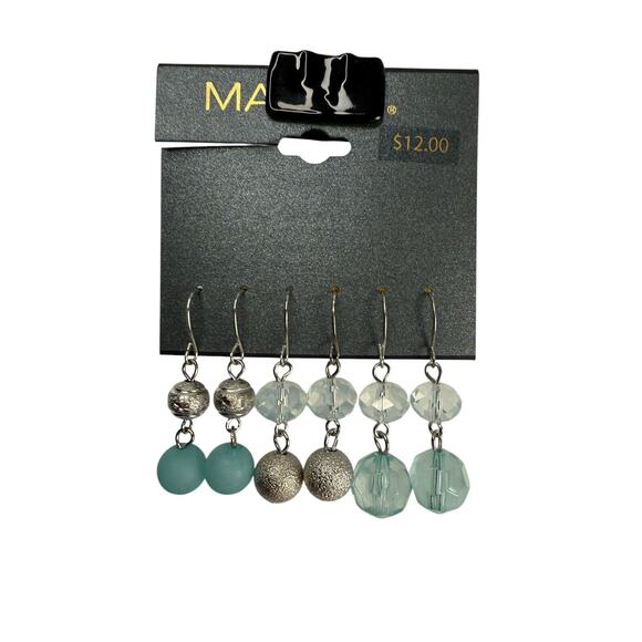 Massini Fashion Earrings Set of 3 Dangle Blue/Clear Jewel Silver Tone NWT - Picture 5 of 6